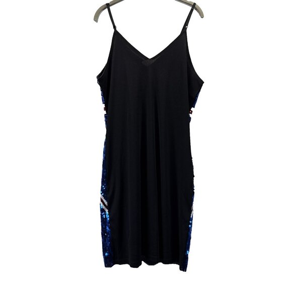 anna-kaci Women’s Mini Dress XL Blue Red Black Mesh Stretch Union Jack Sequin - Picture 4 of 9